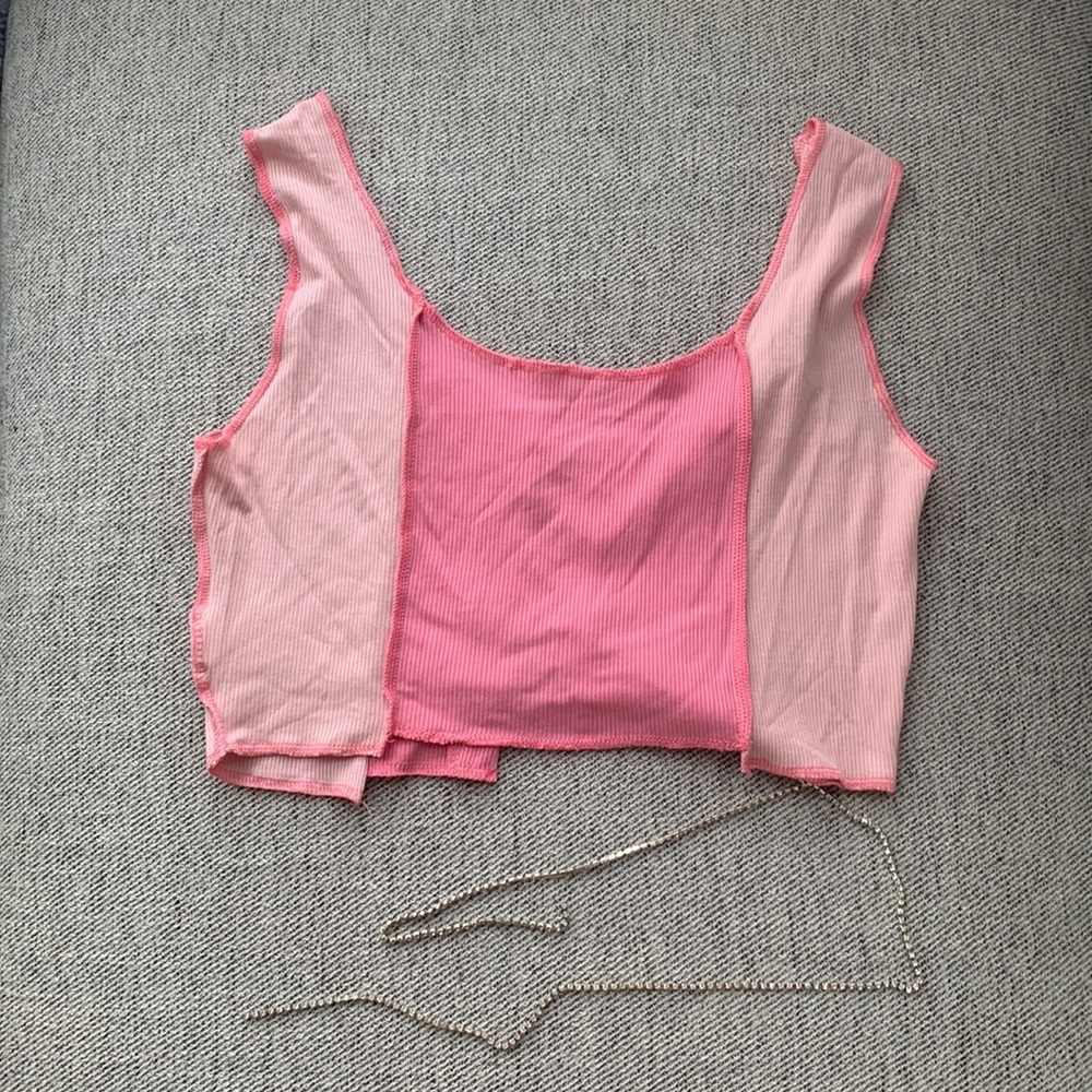 Pink Rhinestone Lace Up Crop Tank - Picture 3 of 4